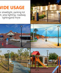 Wide usage collage of Super Bright 150W LED Post Top Light With 21000 Lumens, illuminating diverse outdoor settings.