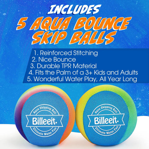 Five Color Rainbow Water Skipping Balls Set For Pool Play Soft TPR Material Easy Grip Floating Design, packaging and ball details