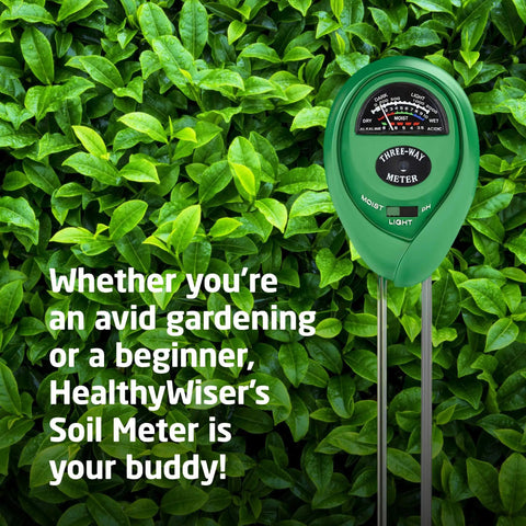 3 In 1 Soil Moisture PH Light Meter For Indoor Outdoor Use No Battery Needed Hygrometer Water Meter against green leaves