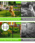 Comparison of No Dig 10 Panel Decorative Garden Fence With Gate For Yard Patio And Flower Beds Rustproof Wrought Iron Dog Fence Outdoor Barrier showing reinforced bars and stability vs competitors.