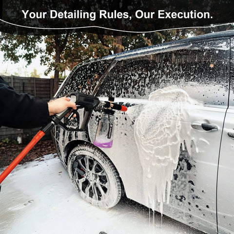 Wide Mouth Foam Cannon For Pressure Washer With Thick Snow Foam covering car during wash