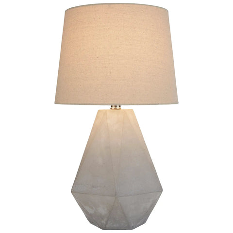 Dope Mid Century Modern Diamond Cut Concrete Bedside Table Lamp With Light Bulb, 20 Inches, Polished Nickel Finish, Industrial Chic Nightstand