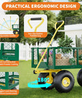 Heavy Duty Steel Garden Wagon Cart With 1400 Pound Capacity Three In One Convertible Utility Cart With 13 Inch Wheels And 180 Degree Handle Collapsible Outdoor Yard Trailer In Green And Yellow The Ultimate Workhorse showcasing ergonomic design, adjustable handle, and padded grip