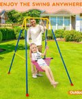 Child on Beefy Heavy Duty Foldable A Frame Swing Stand for backyard, blue finish, metal hammock chair stand frame, outdoor use