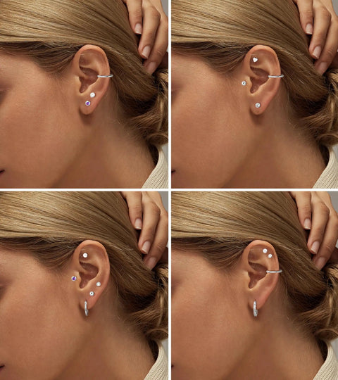 Hypoallergenic Flat Back Stud Earrings For Sensitive Ears Women And Men Surgical Steel 316L Stainless Nickel Free Lead Free No Irritation Allergy Free Rust Resistant Comfortable Everyday Jewelry, ear stack view