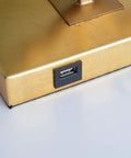 32-Inch Gold Iron Ogee Trellis Table Lamp With USB Port base showing USB port detail