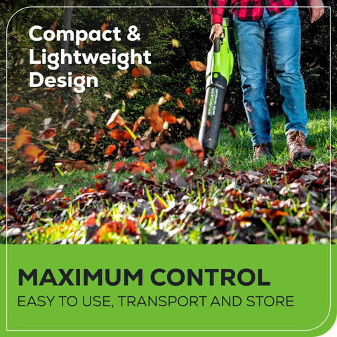 Person using 40V Brushless Axial Leaf Blower, 130 MPH Wind and 550 CFM Air, Clears Wet Leaves, Gravel, and Driveway Snow