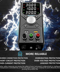 Front view of High-Precision 0-30V 0-10A DC Bench Power Supply With Switching Regulation, showing LED display and controls.
