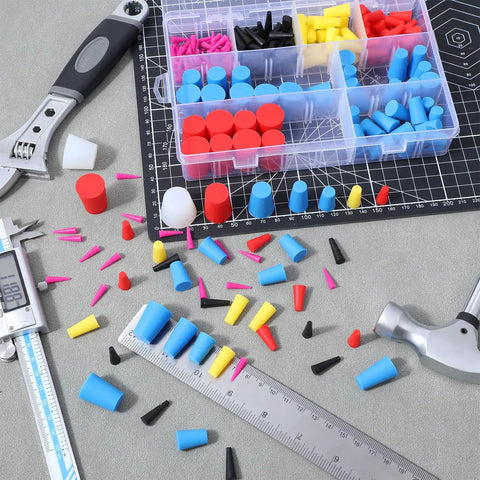 250 Piece Silicone Rubber Stoppers Kit In 9 Sizes From Small Plugs To Large Ones Perfect For Powder Coating And Painting Holes Plus Heat Resistant Up To 600 Degrees F Keeps Your Work Clean And Organized With Easy Access Storage Box, assorted silicone plugs in organizer