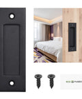 Sliding Barn Door Finger Pull Black, 6 Inch Solid Steel Flat Bottom Handle With Self Tapping Screws, Easy to Install, Ideal For Sliding Doors, Closets, Sheds, Garages, Durable Black Finish, Steel Construction.