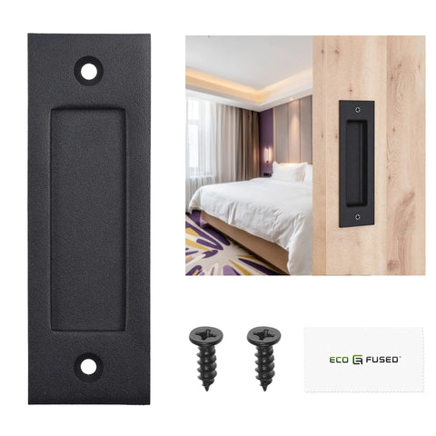 Sliding Barn Door Finger Pull Black, 6 Inch Solid Steel Flat Bottom Handle With Self Tapping Screws, Easy to Install, Ideal For Sliding Doors, Closets, Sheds, Garages, Durable Black Finish, Steel Construction.