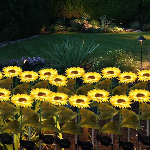 2 Pack Solar Garden Stake Lights Sunflower LED Pathway Lights For Patio Lawn Garden Yard Outdoor Decor glowing at night