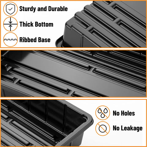 Durable 5 Pack Seed Starter Trays For Indoor Or Outdoor Gardening 17 By 10 By 2.4 Inches showing ribbed base, no holes, no leakage