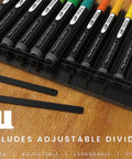 Close-up of 72 Slot Art Marker Storage Tray Desk Organizer with adjustable dividers, modular and expandable tinted plastic for pens.