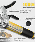 10,000 PSI Pneumatic Grease Gun Kit with Built Tough Pistol Grip, yellow body, 14 oz capacity, ergonomic handle, for auto and marine