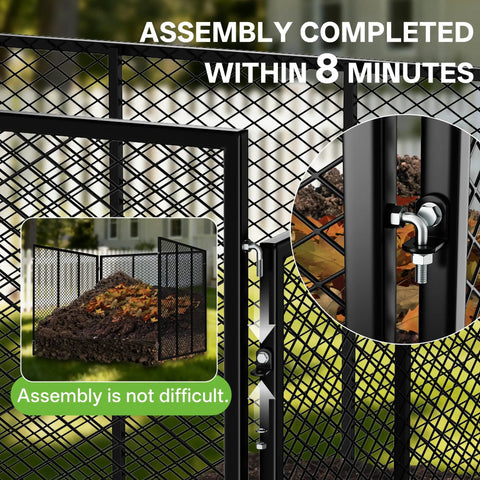 Close-up of assembled Massive 172 Gallon Metal Wire Mesh Compost Bin For Outdoor Use With Waterproof Rust Proof Coating Easy Assembly.