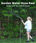 Person using Portable Wall Mount Hose Reel Cart For 65 To 100 Ft Of 5 Eighth Inch Hose All In One Garden Hose Holder