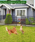 Tall 40 Inch High Outdoor Decorative Garden Fence With Gate, 23.6 Foot Long No Dig Dog Fence in yard with dogs playing