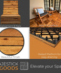Interlocking Acacia Deck Tiles For Patio And Walkways No Fuss Tool Free Install With Raised Base Drainage Long Slat Outdoor Flooring 12 By 12 Inch Tiles 8 Count on display with non-slip surface and raised platform.