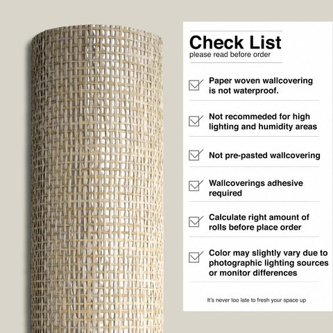 Grasscloth Wallcovering With Natural Paper Weave In Light Brown For A Modern Feature Wall In Living Room Or Bedroom 36 Inch Wide By 8 Yard Envy Collection Burly Wood Camel Sliver Foil Backing with checklist