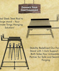 Forge Starter Kit Stand For Single Burner Blacksmith Kits with tongs hanging solution and sturdy 1-inch side support.