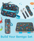 Kids Stainless Steel Utensil Set With Fork And Spoon, Reusable PFAS Free BPA Free Case, Easy Grip Handles, Dinosaur Theme with lunchbox.