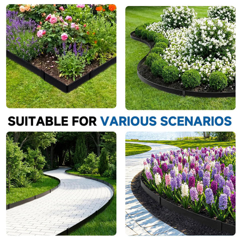 No Dig Galvanized Steel Landscape Edging Kit, 20 Feet Total in 6 Pieces, 8x40 Inches, used in gardens and pathways