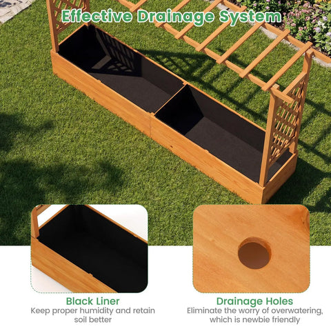 Raised Garden Bed With Trellis And Hanging Roof Wood Planter Box With Drainage Holes Freestanding Yard Ready Outdoor Garden Planter