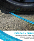Quarter Inch X 100 Feet Reinforced Polyurethane Air Compressor Hose With 300 Psi Quick Connect Coupler And Plug Kit Blue on asphalt near vehicle tire.