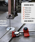 Pro Grade Saw Gauge Calibrator For Precision Blade, Fence, And Jig Alignment With A Half Inch Dial Indicator Built Tough From 6061 Aluminum And Hard Anodized For Lasting Durability In The Shop on a band saw table