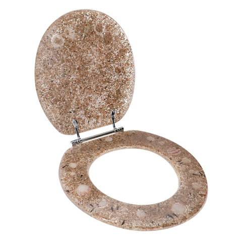 Round Resin Toilet Seat With Heavy Duty Chrome Hinges Sea Isle Coastal Bath Decor Standard 16.5 Inch Durable Weighted Base
