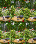 DIY Solar Water Pump Kit For Outdoor Water Features With Six Nozzles in a bird bath fountain showcasing varied water patterns.