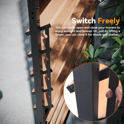 Close-up of 6 By 4 Ft Louvered Wood Privacy Fence Panel With Adjustable Slats For Flexible Privacy And Airflow, FSC Certified Cedar