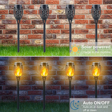 12 Pack Solar Torch Lights Outdoor Flickering Flame Tiki Torches With Auto On Off Upgraded 12 LED Mini Solar Powered Pathway Lights