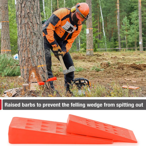 Heavy Duty Tree Felling Wedges 4 Pack With Tough As Nails Spike Bases Guaranteed No Pinch Split High Impact Abs Plastic in use.