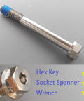 Premium Grade 5 M10 X 1.25 X 90 mm Titanium Socket Cap And Hex Flange Bolts With Blue Thread Lock, shown from above.