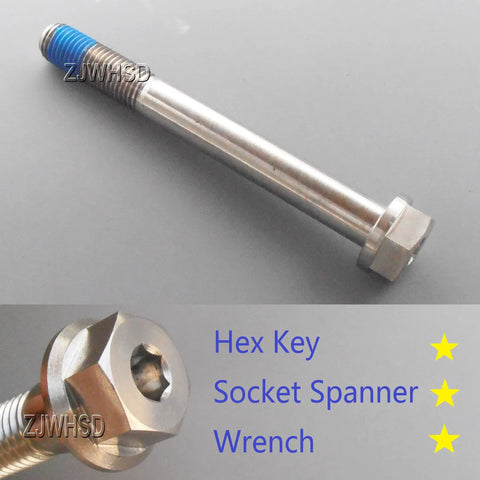 Premium Grade 5 M10 X 1.25 X 90 mm Titanium Socket Cap And Hex Flange Bolts With Blue Thread Lock, shown from above.