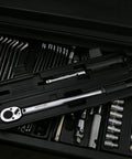 Half Inch Drive Click Torque Wrench Pro Grade With Ten To One Hundred Fifty Foot Pounds Range in open storage case in toolbox