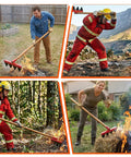 Collage of people using 55 Inch Fire Rake With Locust Wood Handle, Heavy Duty Wildland Firefighting Tool, for yard and fire line work.