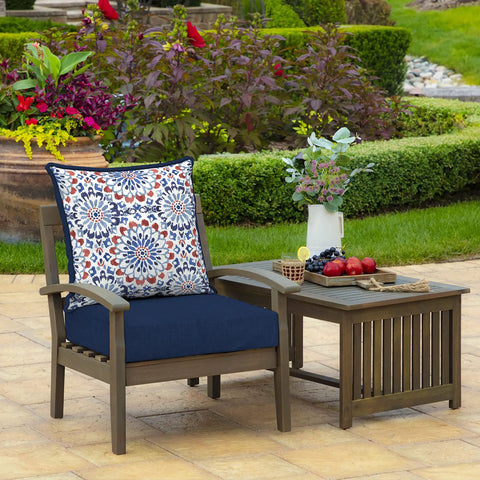 Outdoor Deep Seat Cushion Set 4 Pack 24 By 24 Inches Weatherproof and Fade Resistant Patio Cushions in Clark Blue on patio chair.