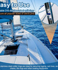 Sailboat on ocean with close-up of 66 Piece Stainless Steel Cotter Ring Kit In 5 Sizes With 316 Grade Pins For Clevis And Hitch Pins