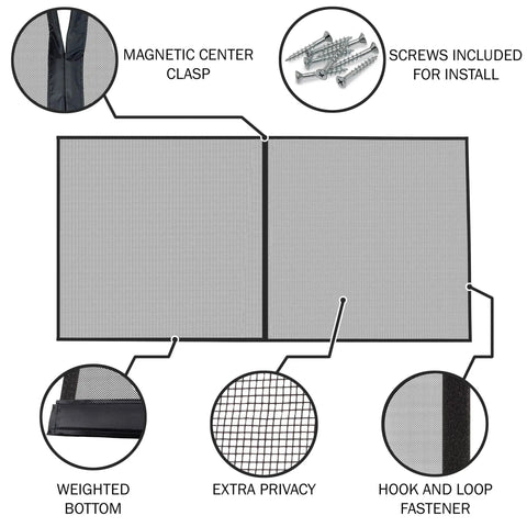 Magnetic Garage Screen Door For Two Car Garages, Heavy Duty Fiberglass Mesh Insect Net Enclosure With Mounting Hardware, diagram details