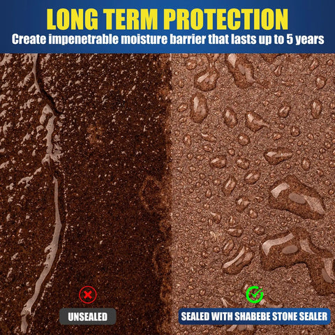 Comparison of sealed vs unsealed surface using Super Wet Look Stone Sealer for long-term waterproof protection.
