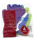 Exfoliating Bath Gloves Pack Of 4 For Smooth Soft Skin and Gentle Daily Scrub in assorted colors in clear packaging