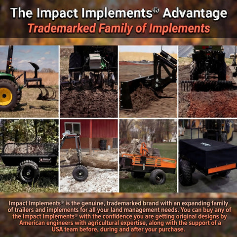 Collage of agricultural implements including the 62 Inch Agricultural Landscape Rake With Tipper Latch And Spring Steel Tines