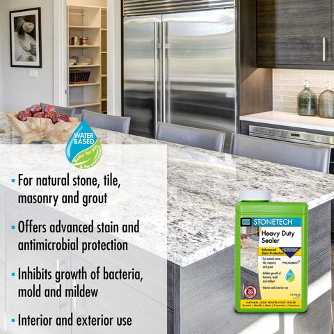 Heavy Duty Stone Sealer For Interior And Exterior Use, 1 Quart Water Based Sealer on kitchen counter