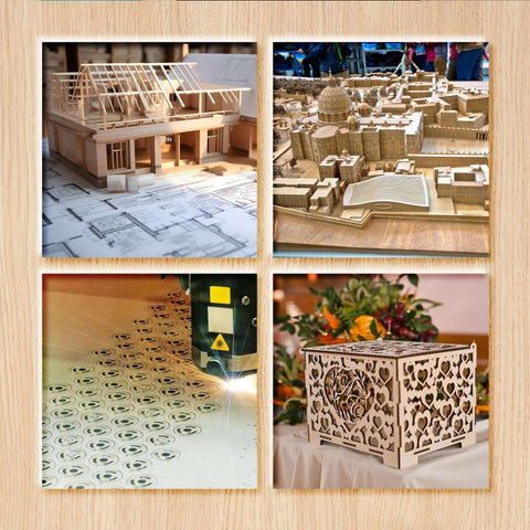 Basswood sheets, 16x16 in unfinished 1/8 in plywood for laser cutting; house model, city model, laser engraving, wooden box.