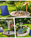 Separate Solar Panel Solar Fountain Pump Kit With 2.5W Panel 6 Nozzles 10Ft Cable in garden bird bath and pond setup