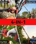Heavy Duty 4 In 1 Cordless Pole Saw And 8 Inch Electric Chainsaw With Badass Pruning Shears Plus Two Long Lasting Batteries For Tough Outdoor Gardening Tasks used for tree pruning and cutting tasks.