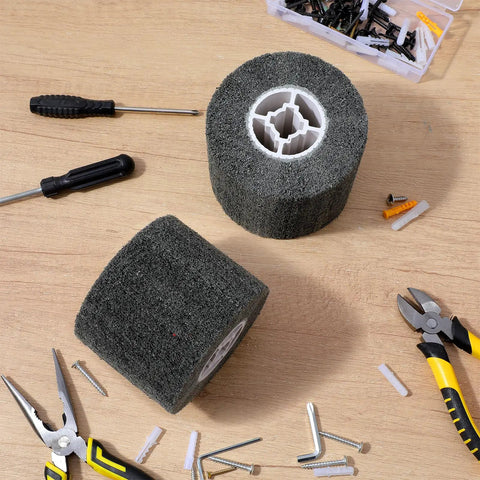 2-Pack 60 Grit Polishing Drum Wheel Set, 4.7 By 4 Inch Abrasive Wire Drum for paint and rust removal on wood surface